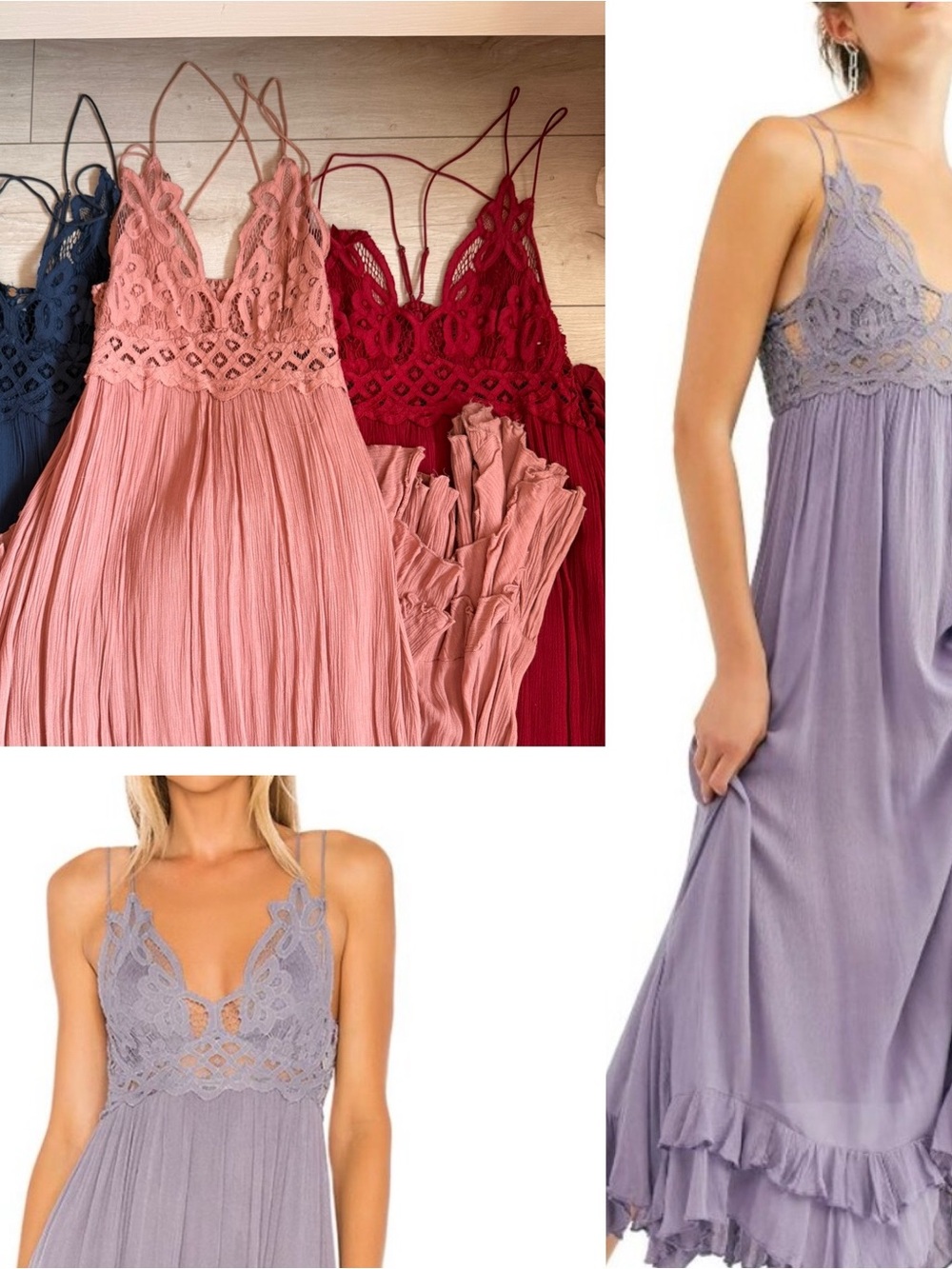 Free People Lavender Lace-Trim Maxi Dress